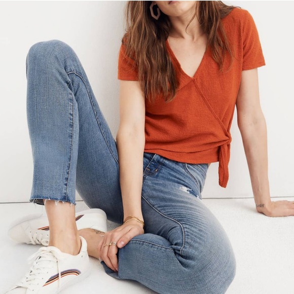 SOLD 🎉HP🎉 🧡 NWT Madewell Texture & Thread Burnt Orange Wrap Tie Top - XL - Picture 2 of 14